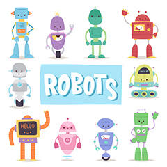 一多款可爱的卡通玩具机器人矢量素材