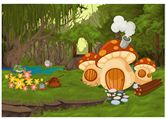 森林中的红色蘑菇屋卡通插图矢量素材