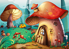 可爱卡通动漫蘑菇房子插图矢量素材