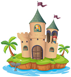 海岛上的城堡卡通插图矢量素材