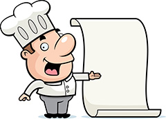 站在菜单旁边的可爱卡通厨师矢量素材