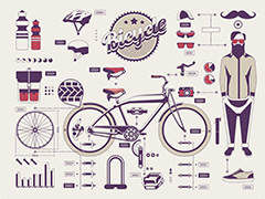 时髦男性和自行车信息图形元素矢量