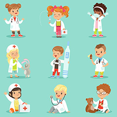 多款可爱卡通儿童医护人员矢量素材