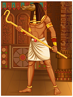 站在宫殿中拿着武器的古埃及野兽矢量素材