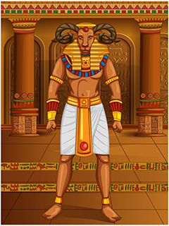 站在古埃及宫殿中的山羊形象怪兽矢量素材