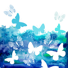 蓝色美丽水彩蝴蝶矢量素材