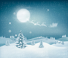 冬季下雪的夜晚和奔腾的圣诞麋鹿矢量素材