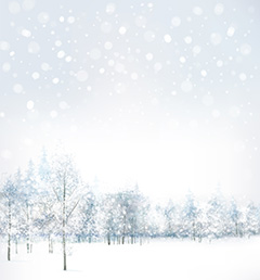 下雪天白茫茫的雪地和森林树木矢量素材