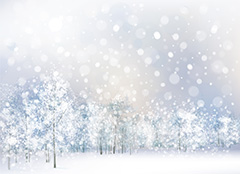 冬季下雪天的雪地和森林树木矢量素材
