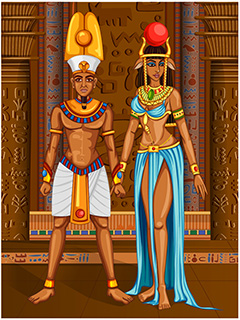 站在宫殿中的埃及男女人物矢量素材