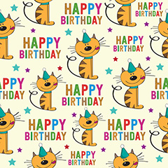 多彩小猫生日卡通无缝背景矢量素材