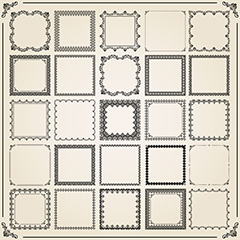 多款黑色复古正方形花纹边框矢量素材