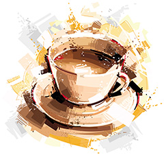 水彩手绘抽象咖啡杯矢量素材