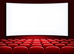 红色剧院中的大荧幕和座椅矢量素材