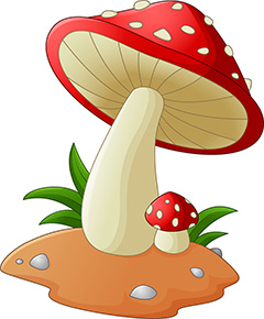土地上的红色卡通蘑菇矢量素材