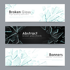 三款黑白抽象碎玻璃装饰banner矢量素材