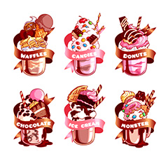 多彩卡通美味甜点冰淇淋矢量素材