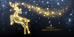 金色闪耀唯美圣诞节魔法驯鹿矢量素