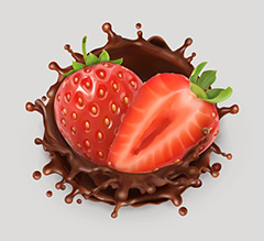 新鲜美味的草莓和喷溅的巧克力矢量素材