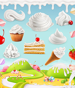 美味奶油蛋糕甜品卡通背景矢量素材