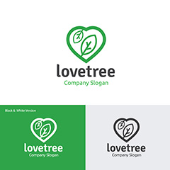 三款创意爱心树叶标志矢量素材