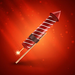 红色喜庆背景上的火箭鞭炮矢量素材