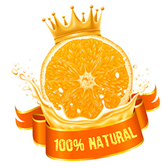 带着皇冠的橙子和喷溅的果汁矢量素材
