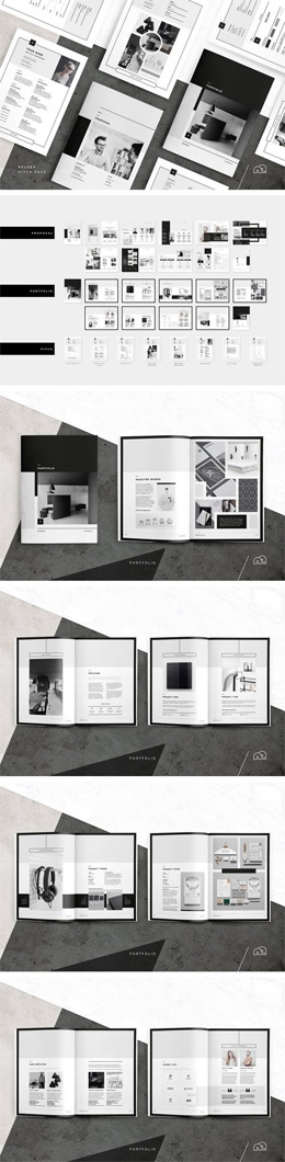时尚大气黑白风格画册模板矢量素材[InDesign]