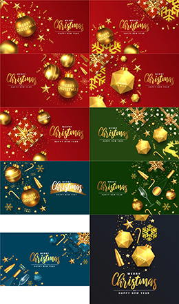 10款金色华丽圣诞节海报矢量素材