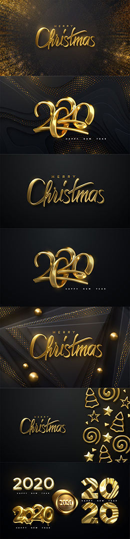 7款金色质感圣诞新年字体矢量素材