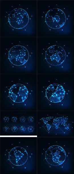 10款蓝色科技感地球网络图矢量素材
