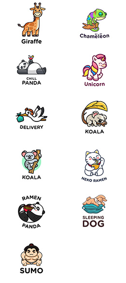 11个可爱卡通动物主题LOGO模板