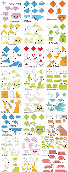 25个卡通折纸步骤图矢量素材