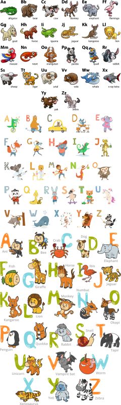 26个创意卡通英文字母表矢量素材