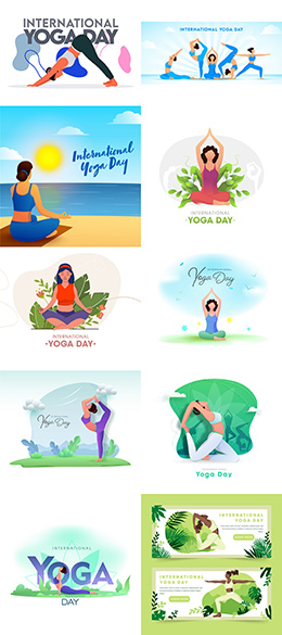 10款瑜伽运动主题插画矢量素材