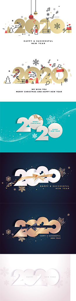 6款创意2020新年快乐字体矢量素材