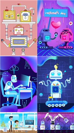 6款未来智能机器人插画矢量素材