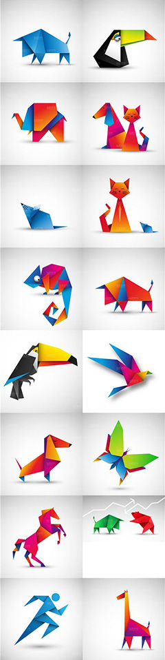 多彩折纸动物矢量素材