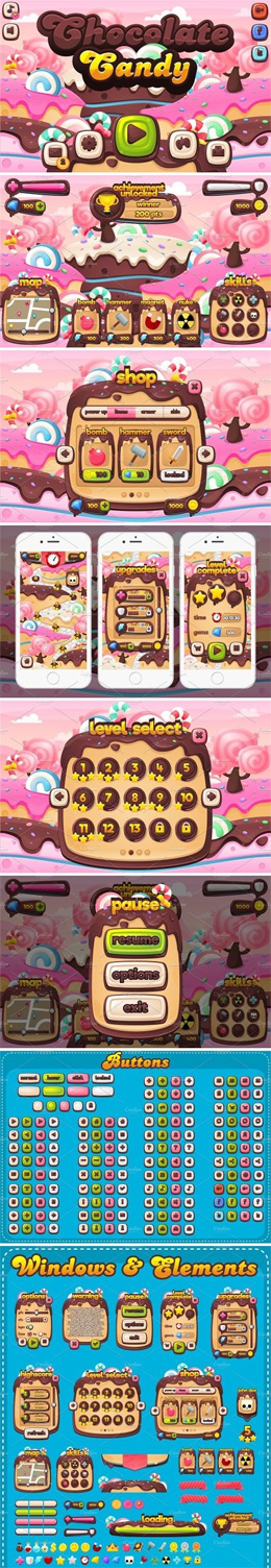巧克力糖果游戏界面设计元素矢量素材