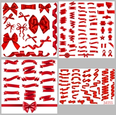 红色丝带与蝴蝶结中国丝带元素创意矢量素材