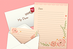 玫瑰情人节信封和信纸矢量素材