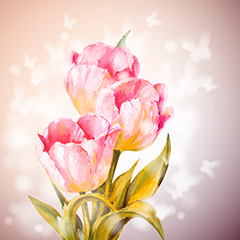 手绘粉红色唯美花朵蝴蝶剪影背景高清图片