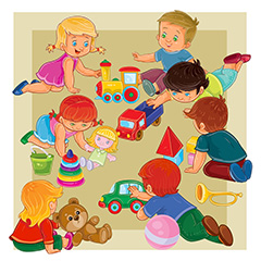 玩玩具的孩子们卡通儿童矢量素材