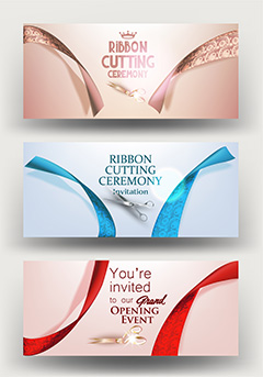 三款粉色系丝带创意卡片设计矢量素材