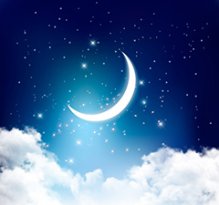 蓝色夜空中的月亮和云层矢量素材