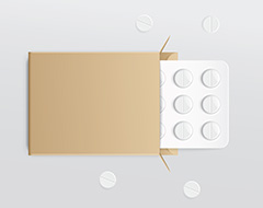 牛皮纸盒里的白色药片铝箔板包装设计矢量素材