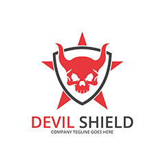 红色恶魔盾牌logo设计矢量素材