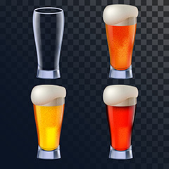 四只玻璃杯里不同颜色的啤酒矢量素