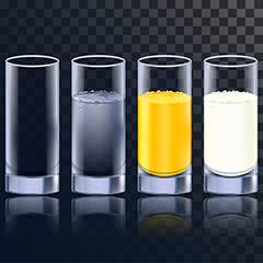 四只玻璃杯里不同颜色的饮料矢量素材