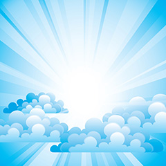 蓝色放射状光效背景上漂浮的云朵矢量素材
